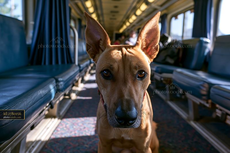 Large-eared dog inside a passenger train