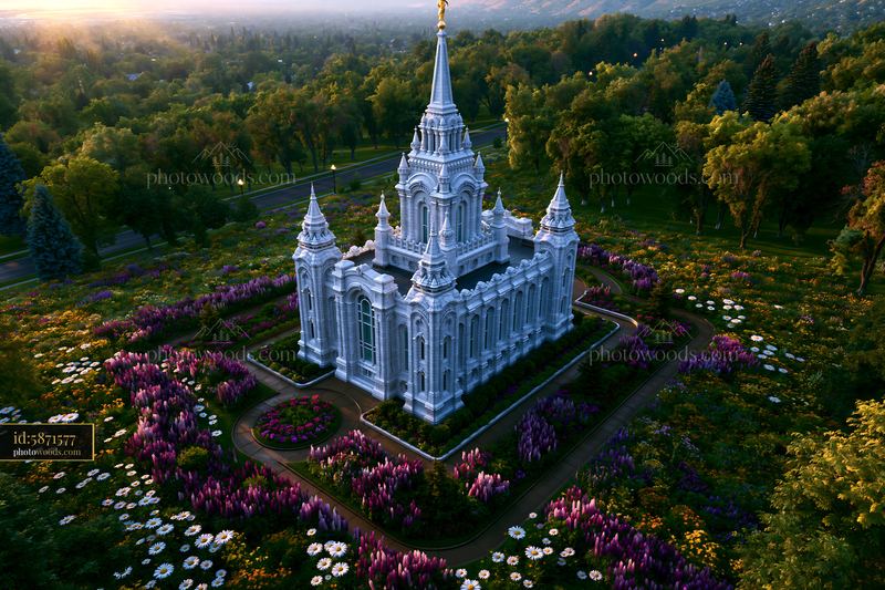 Logan Temple Surrounded by Flowers and Trees in Spring Season
