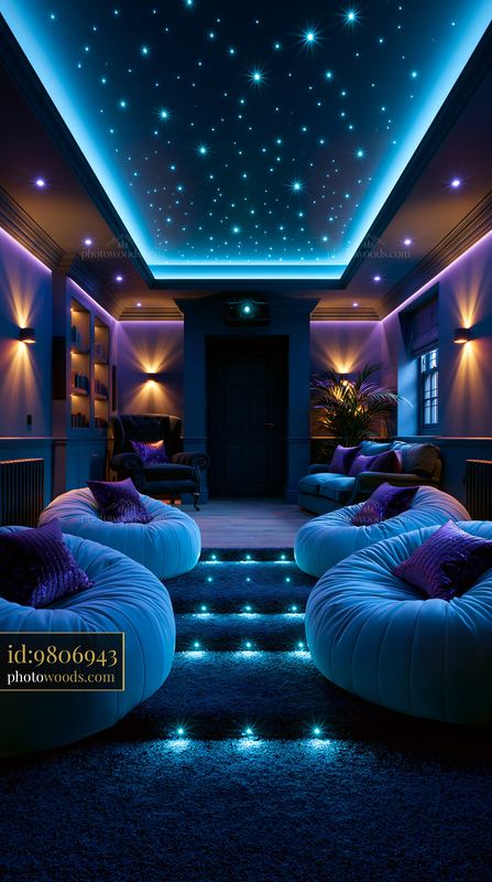 Luxury Cinema Room With Bean Bags and Starry Ceiling