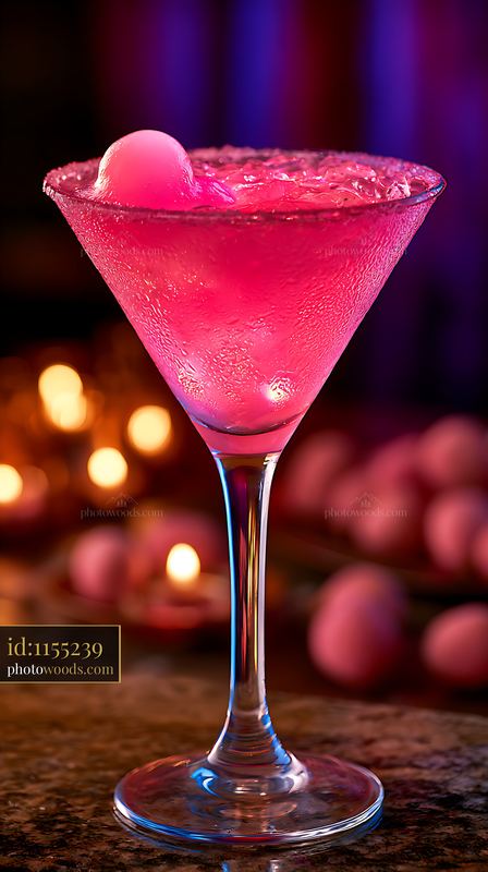 Lychee Martini in Chilled Glass With Glowing Pink Color