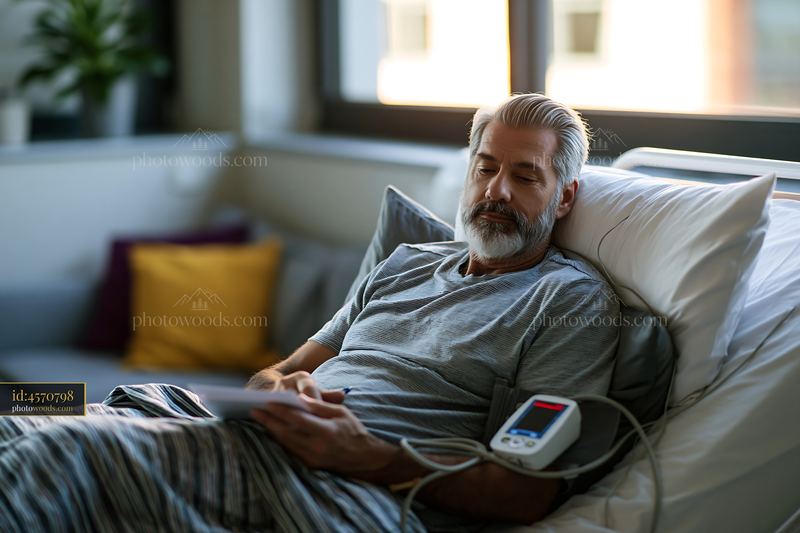 Man Relaxing During Preventive Health Checkup at Hospital Room