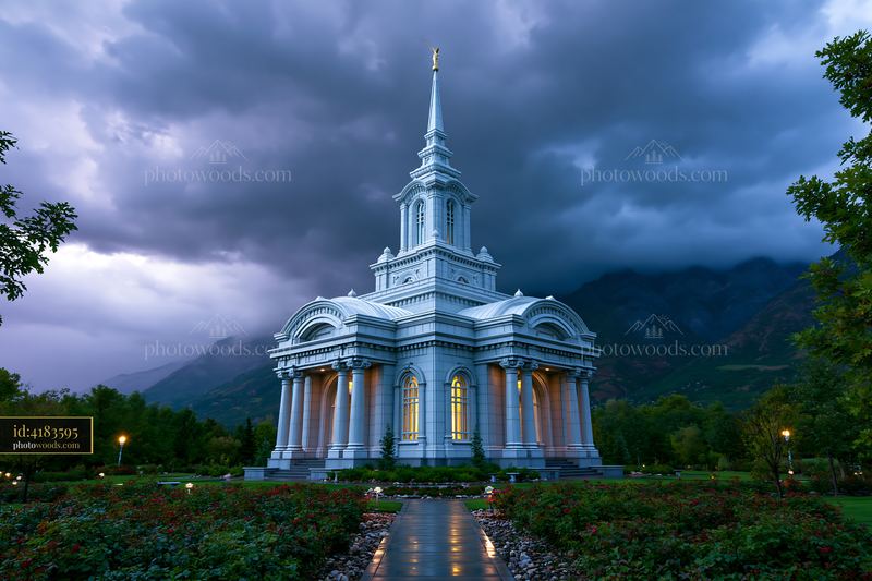 Mount Timpangos Temple in Provo, Utah With Dramatic Sky