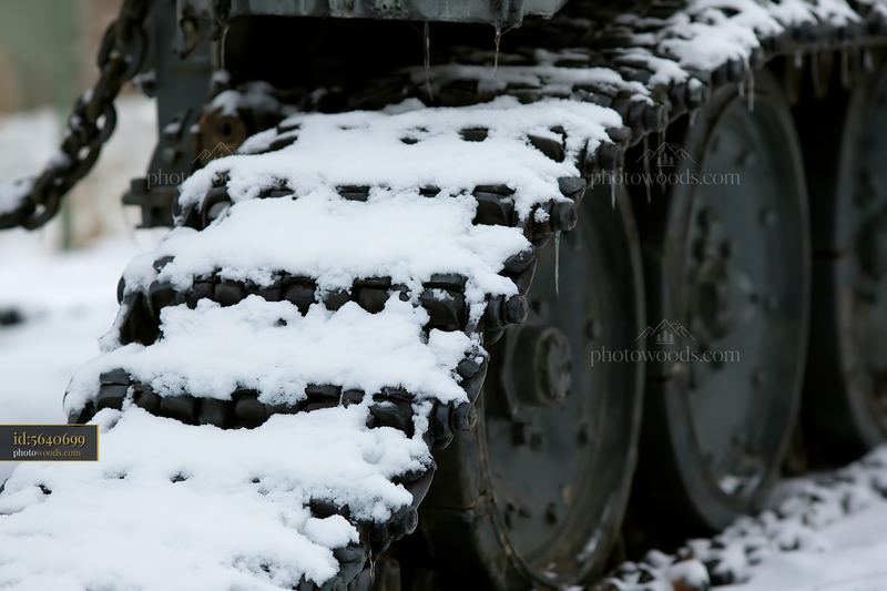 Panzer tank tracks covered in snow