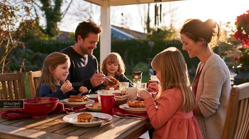 Family enjoying breakfast together on Christmas morning
