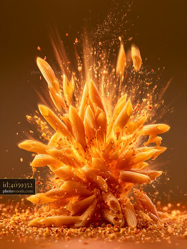 Pasta explosion creating a burst of shapes and textures