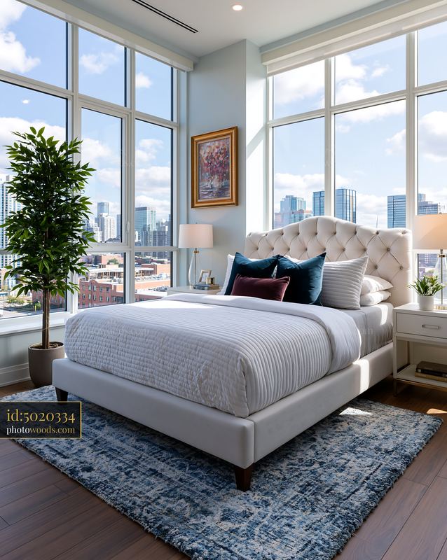 Penthouse Bedroom With Skyline View in City Setting