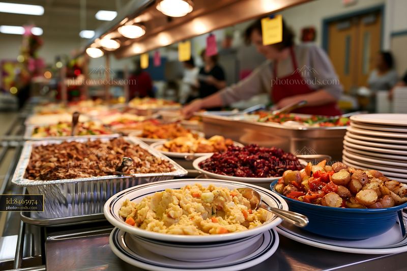Holiday buffet dinner with a variety of food options on display