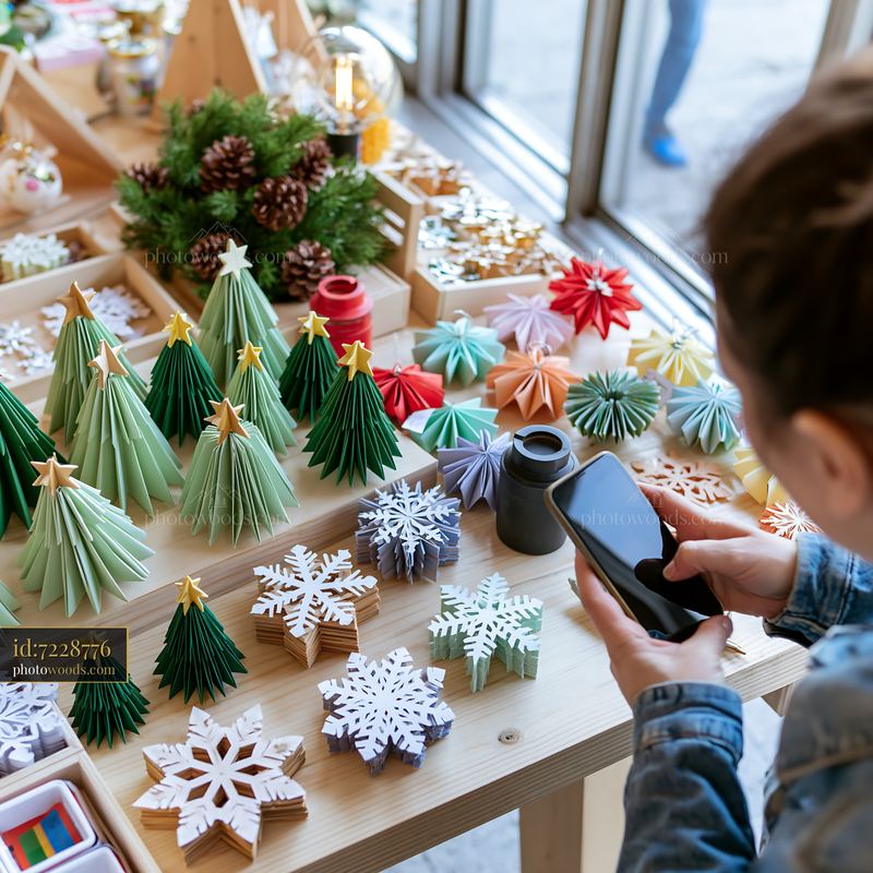 Handmade Christmas ornaments at a market stall