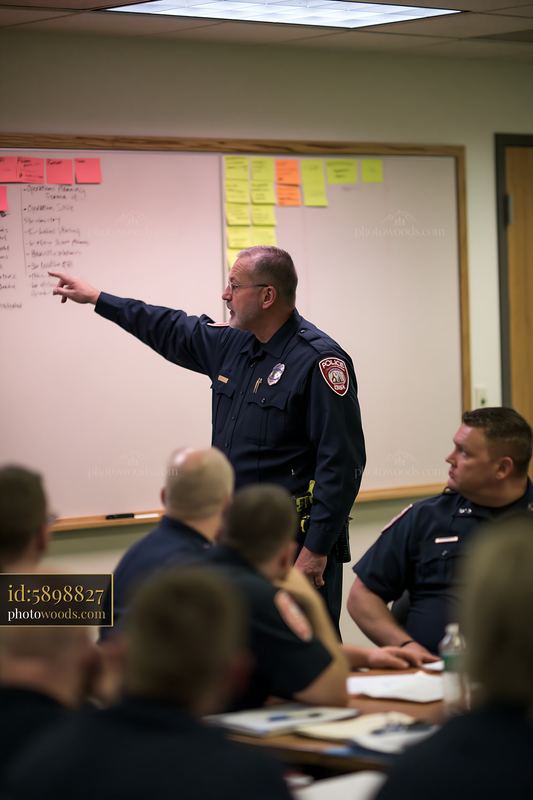 Police officer pointing at an operations planning board
