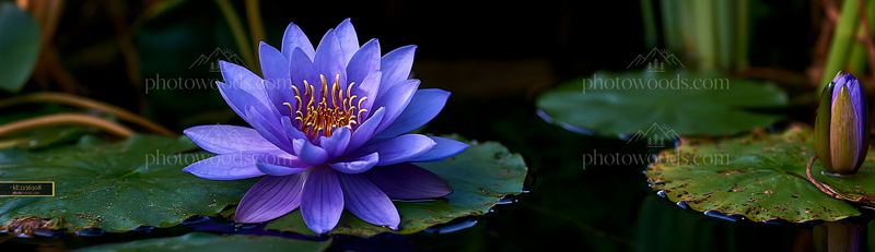 Purple water lily floating among lily pads