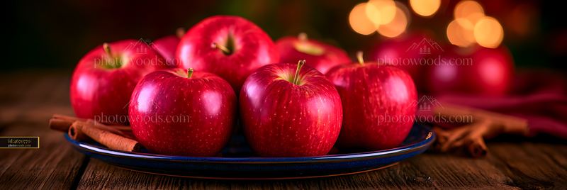 Red Apples With Cinnamon on a Plate in a Cozy Autumn Setting