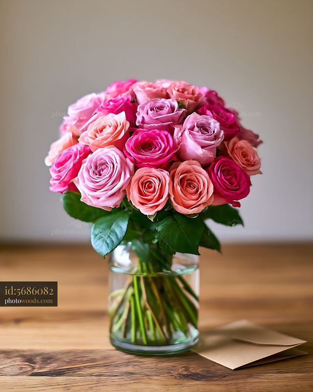 Roses Bouquet in a Glass Vase With a Note Beside It