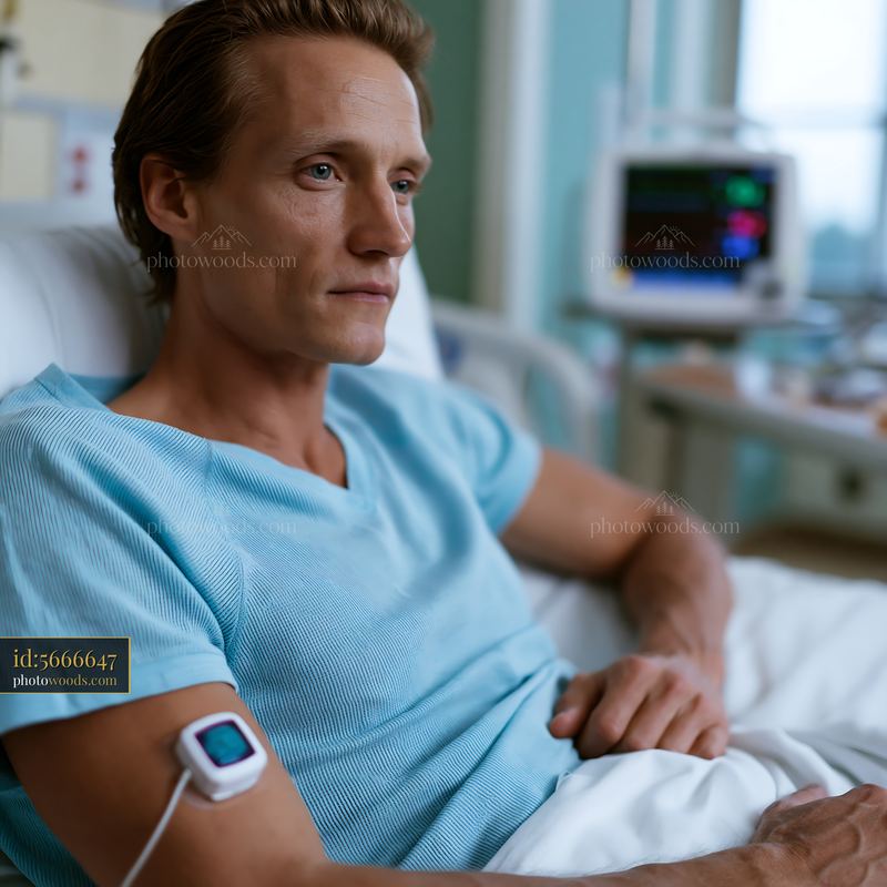 Runner With Glucose Sensor Resting in Hospital Bed