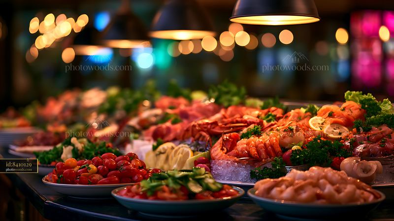Seafood Restaurant Display With Fresh Seafood on Ice