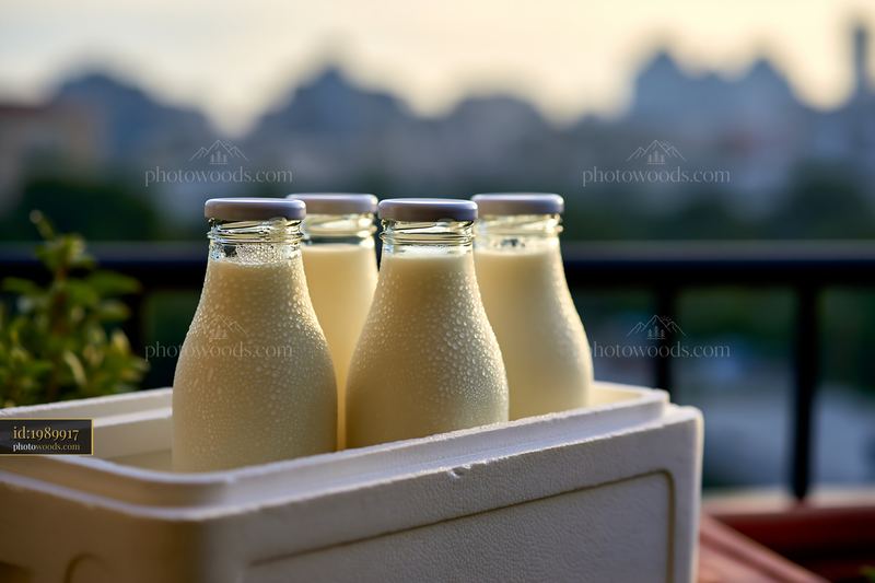 Milk bottles in an insulated delivery box ready for distribution