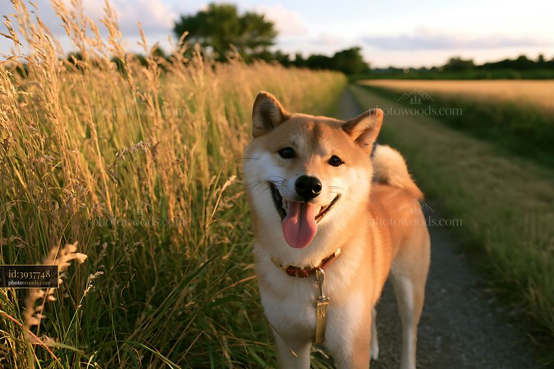 Shiba Inu on a Rural Path at Golden Hour