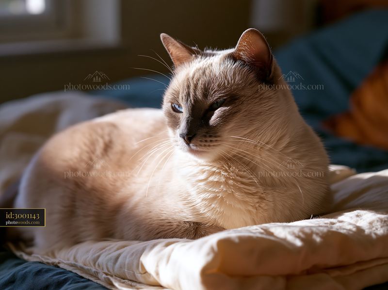 Siamese Cat Resting on a Bed in Soft Light