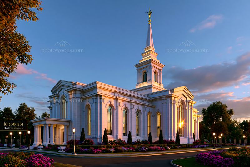 Smith Temple at Twilight With Flowers in Bloom