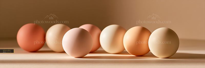 Smooth Spheres Arranged on a Soft Surface in Warm Light