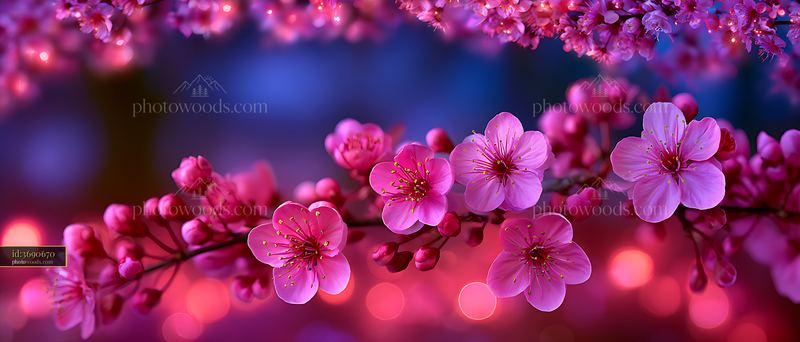 Soft Cherry Blossoms With Bokeh Lights at Twilight