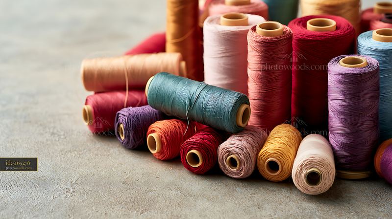 Colorful spools of thread arranged on a flat surface