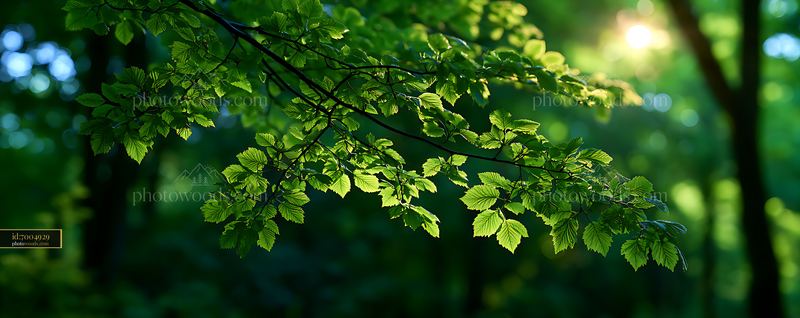 Sunlight Breaking Through Green Leaves in a Forest