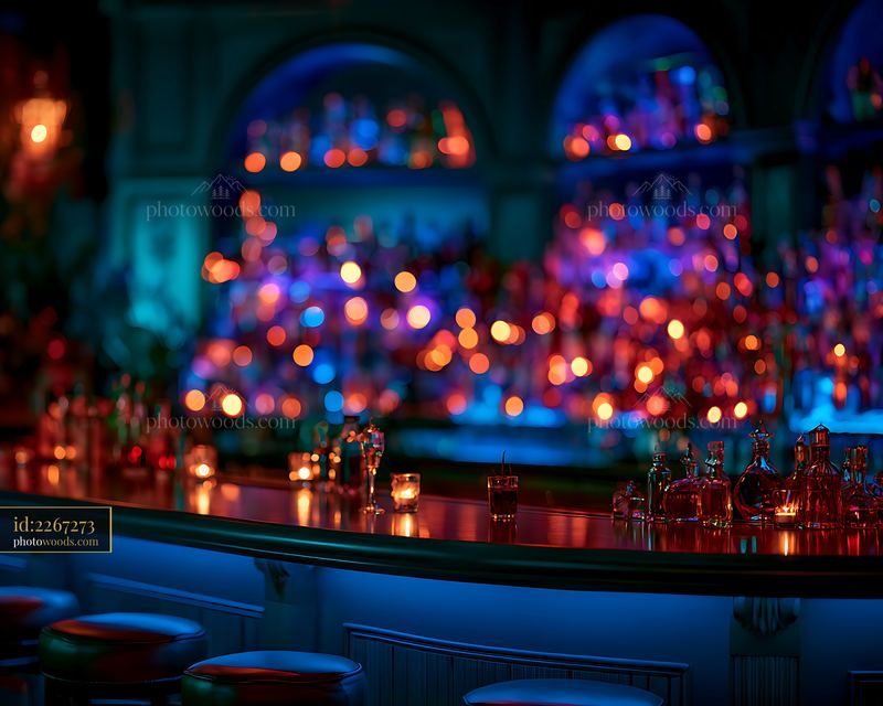 Bar scene with colorful lights and diverse drink options