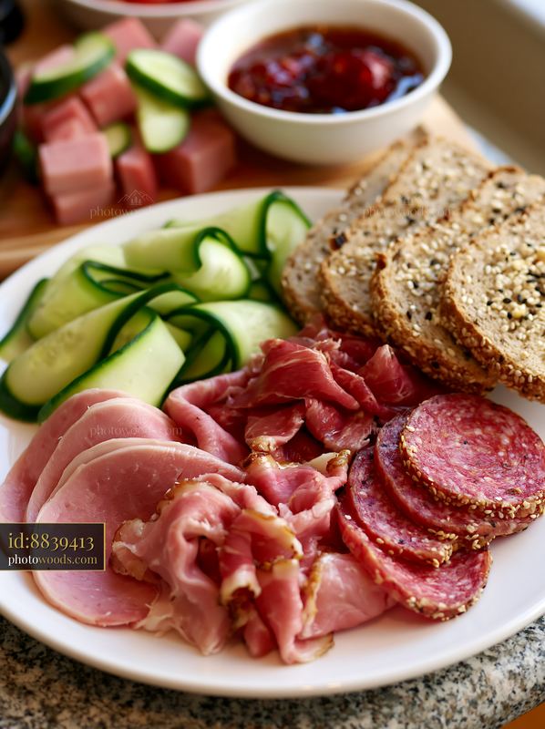 Breakfast plate with cold cuts and fresh vegetables