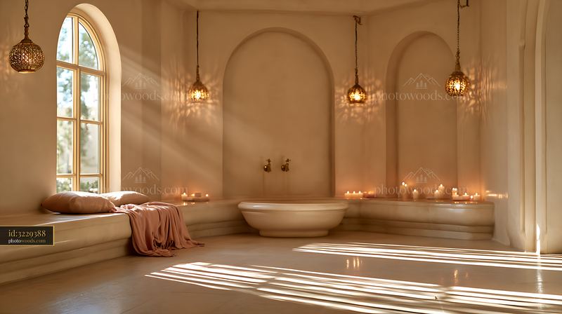 Relaxing bathroom with elegant details and soft lighting