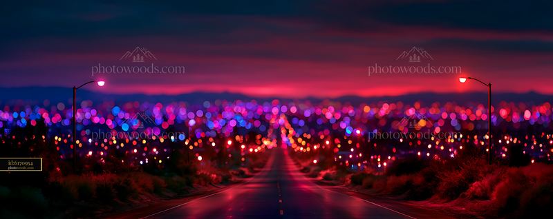Night view of a city with bright lights along a winding road