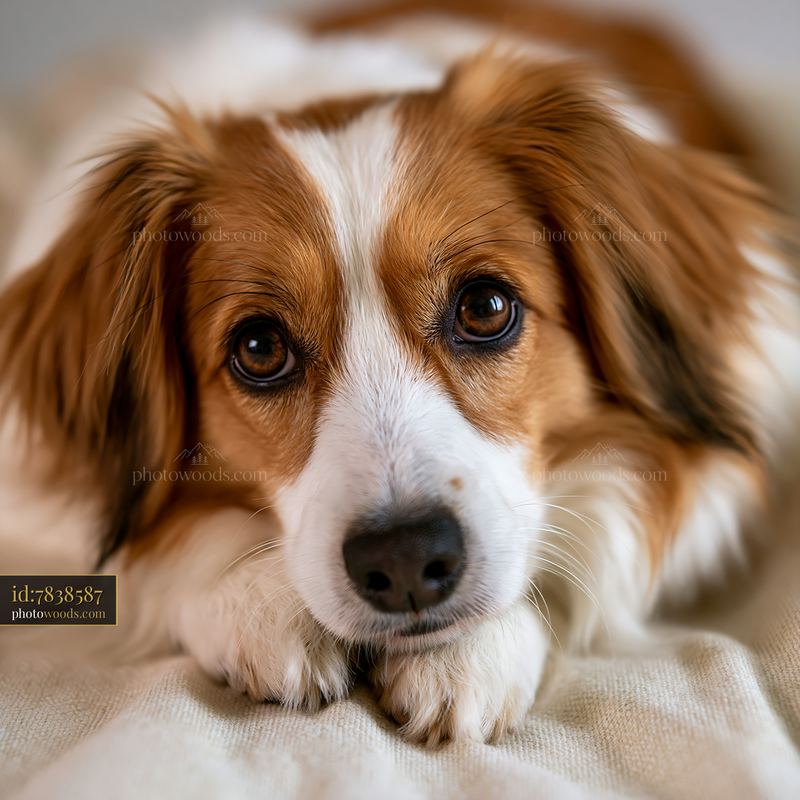 Rare dog breed resting comfortably in studio portrait