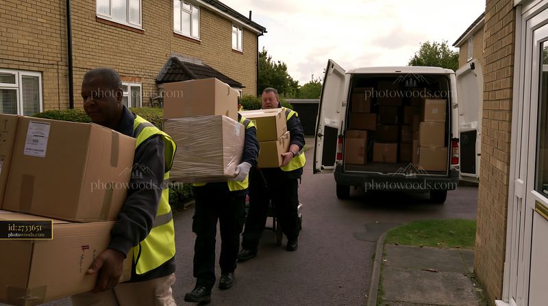 Moving boxes and household items from a home