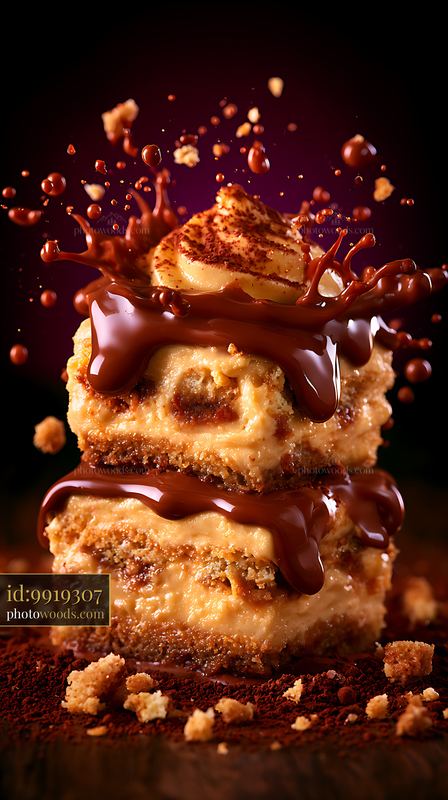 Tiramisu Layers With Chocolate Sauce and Splashes