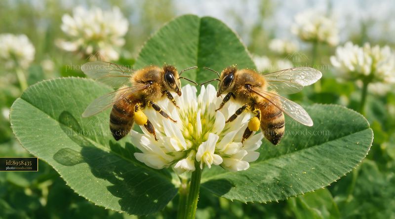 Honey bee interacting with another bee on a flower