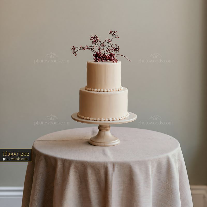 Minimalist two-tier wedding cake with botanical decoration