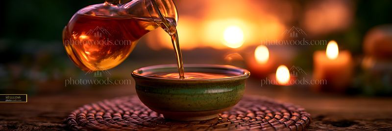 Warm Massage Oil Being Poured Into a Small Ceramic Bowl