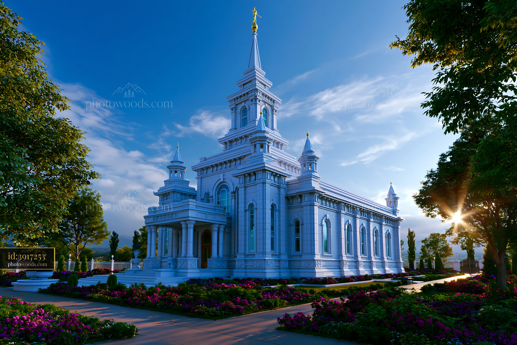 Payso Church With Gardens and Blue Sky in Golden Hour Light