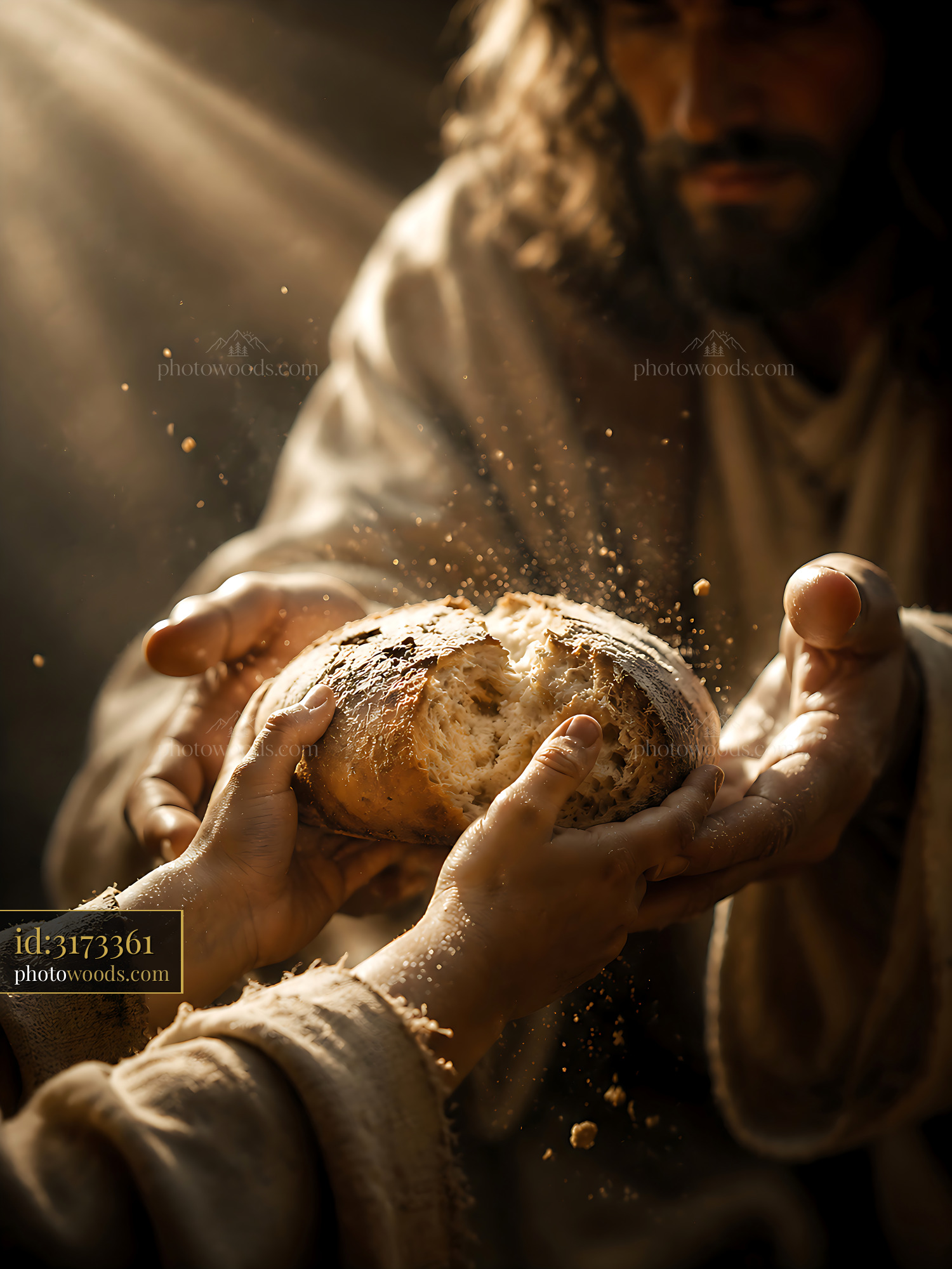 Hands Exchange Bread in Warm Light During a Quiet Moment