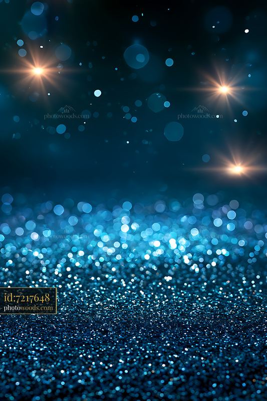 Blue sparkling bokeh background with glowing lights