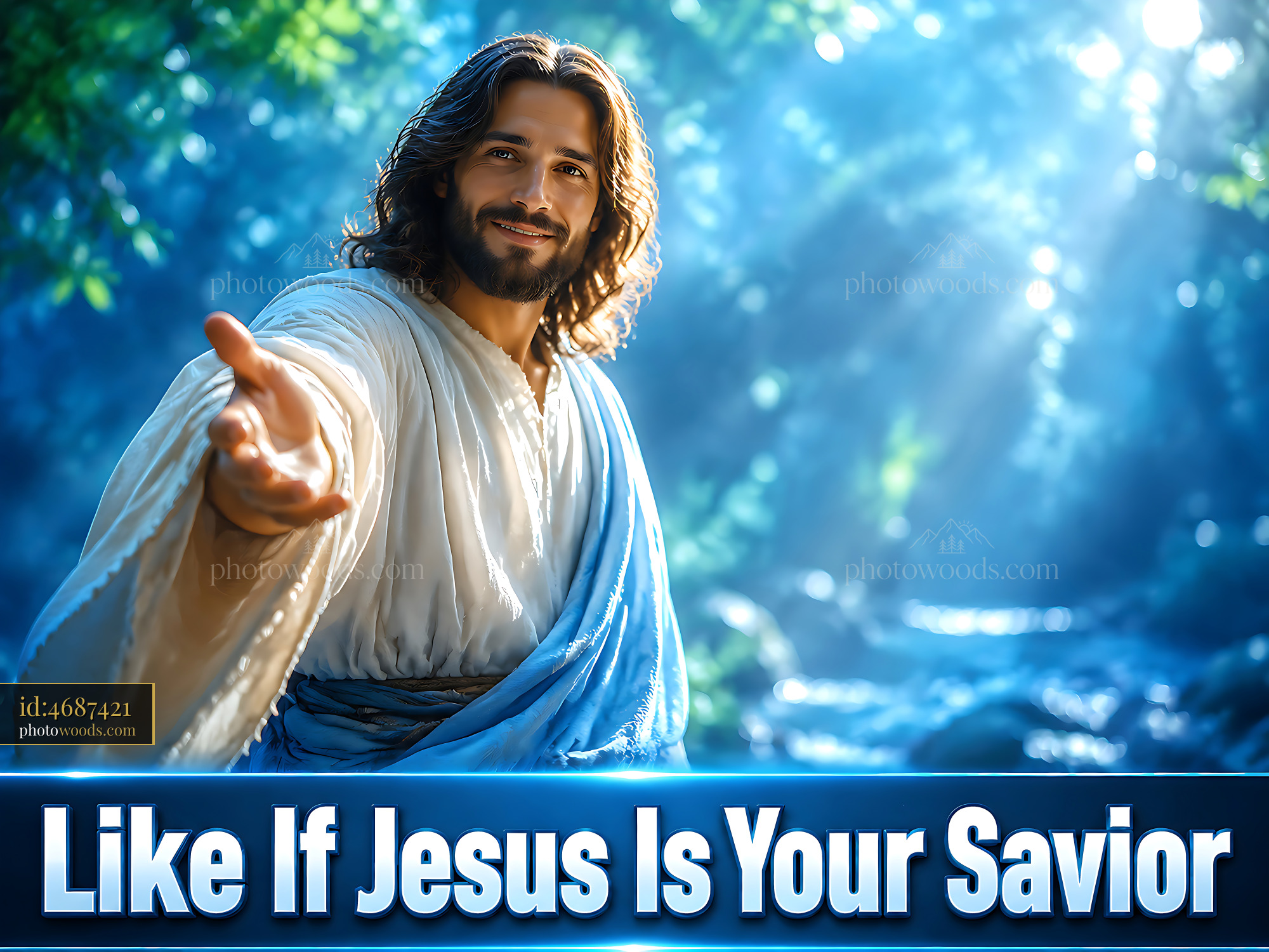 Jesus Offering Support in a Bright Forest Setting With Light Rays