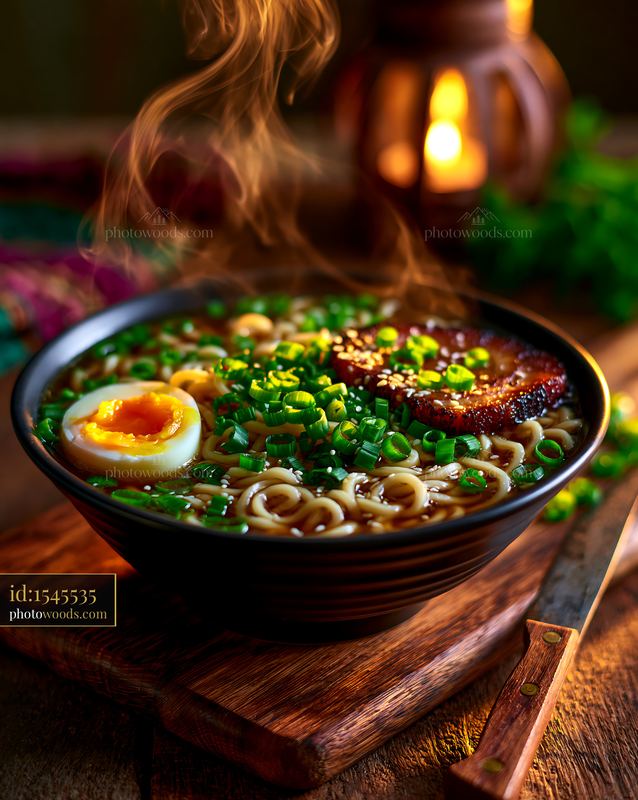 Bowl of Steaming Ramen With Soft Egg and Chashu Pork