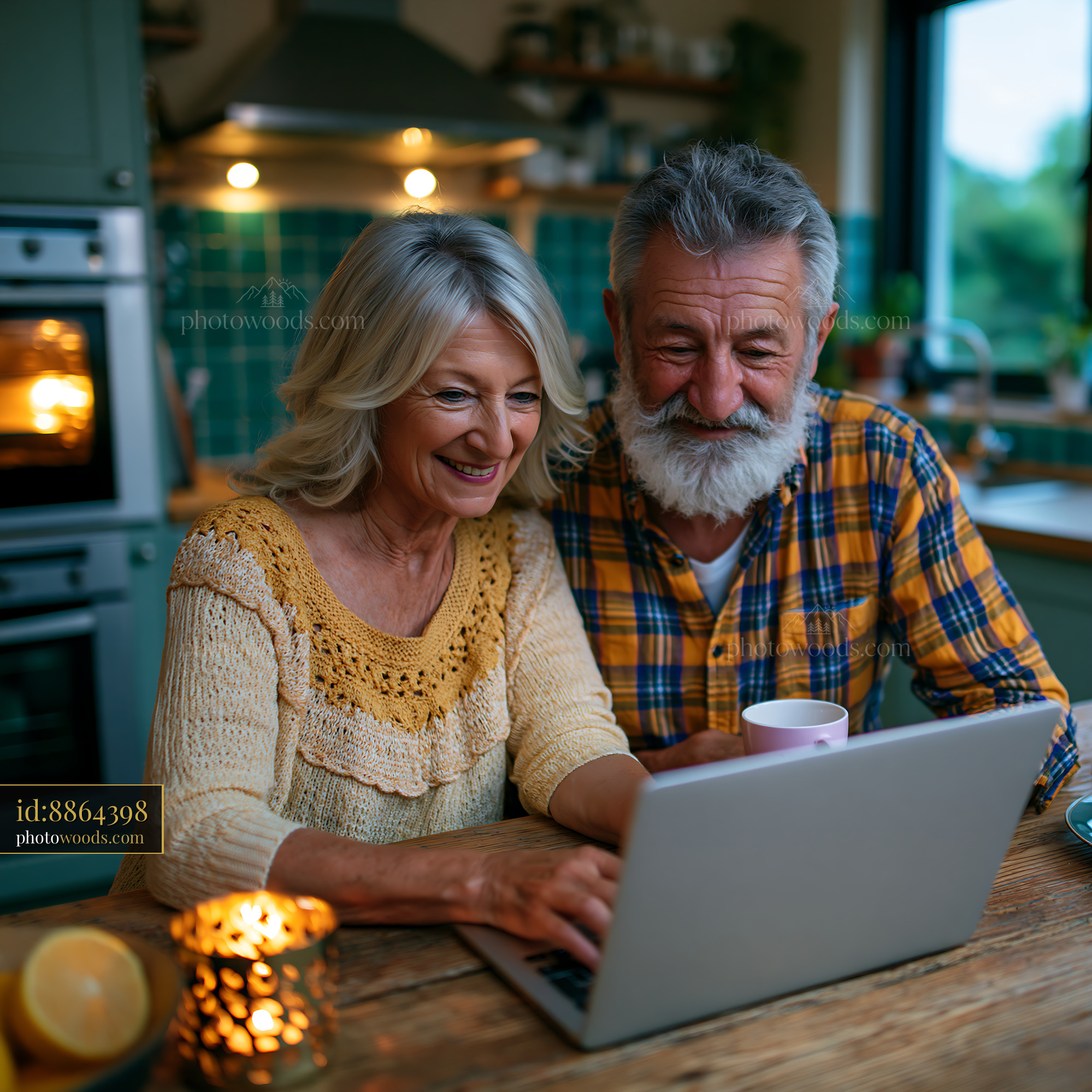 Retired Couple Planning a Trip Together in a Cozy Kitchen