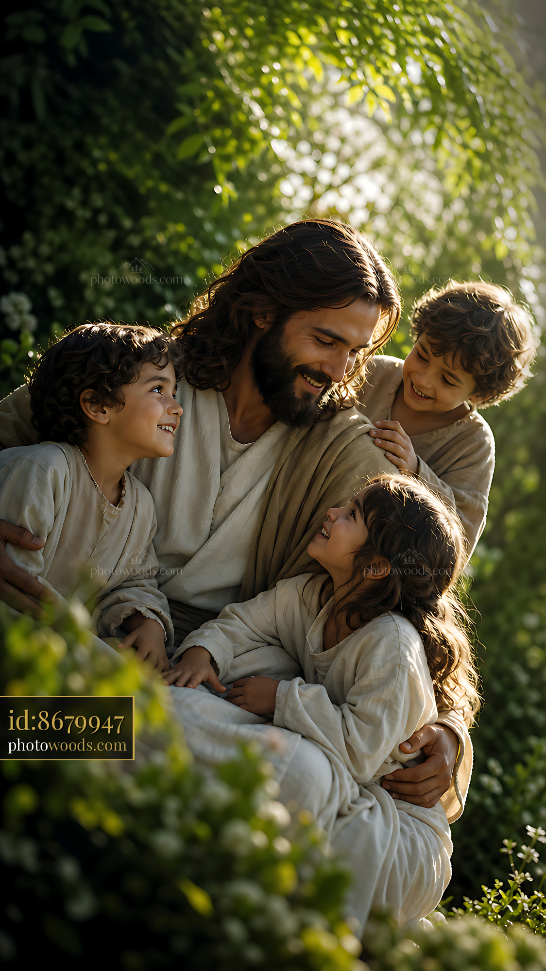 Man With Children Smiling Together in Nature Light