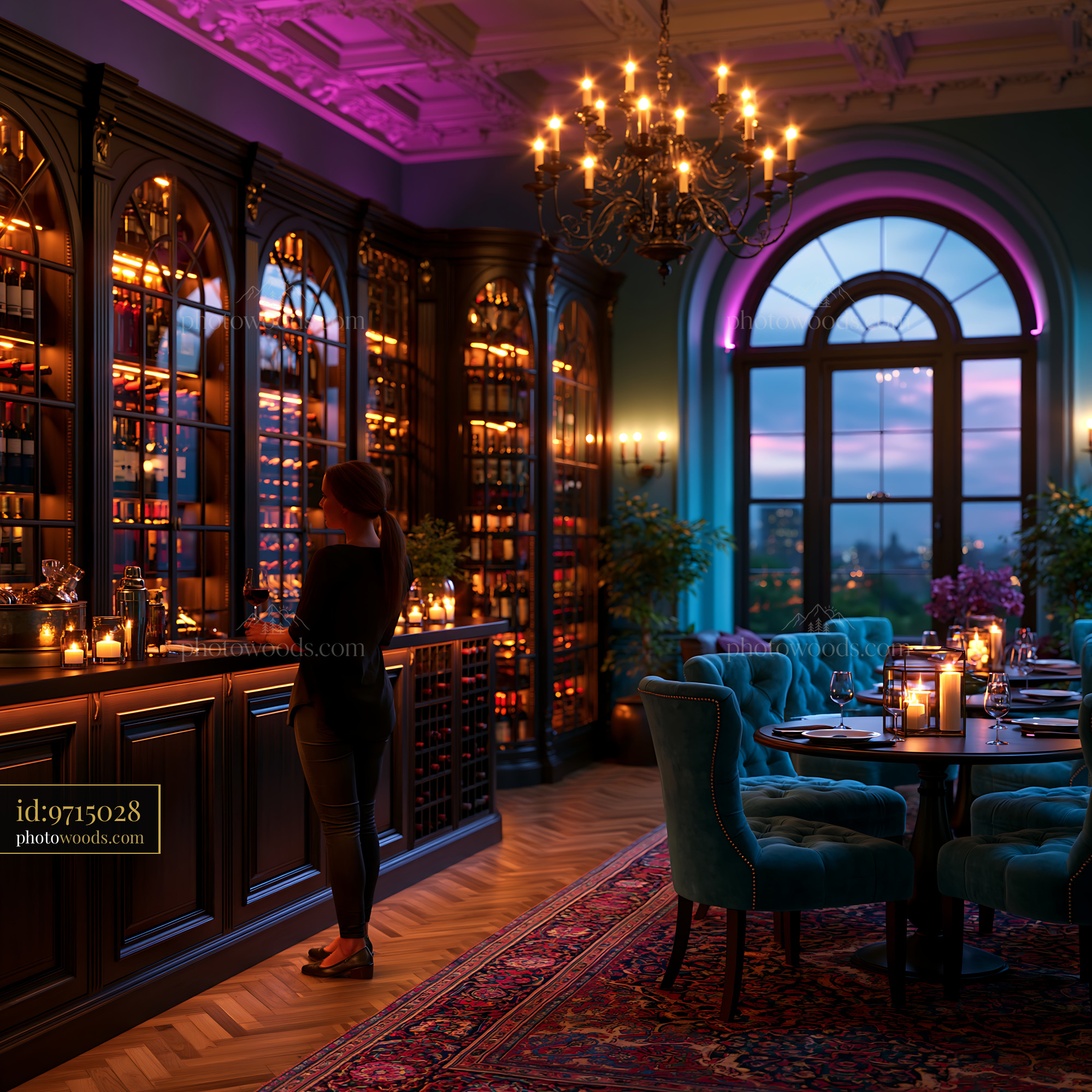 Wine Cellar Interior With Glass Enclosure at Dusk