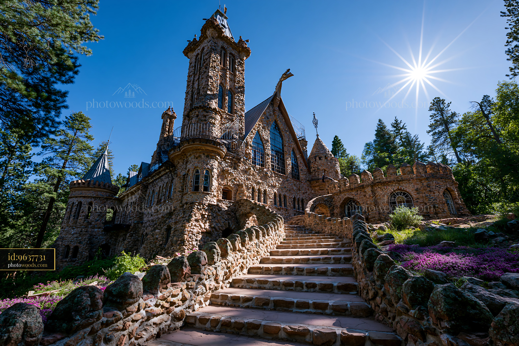 Bisho Castle in Woods, Sunny Day With Clear Sky