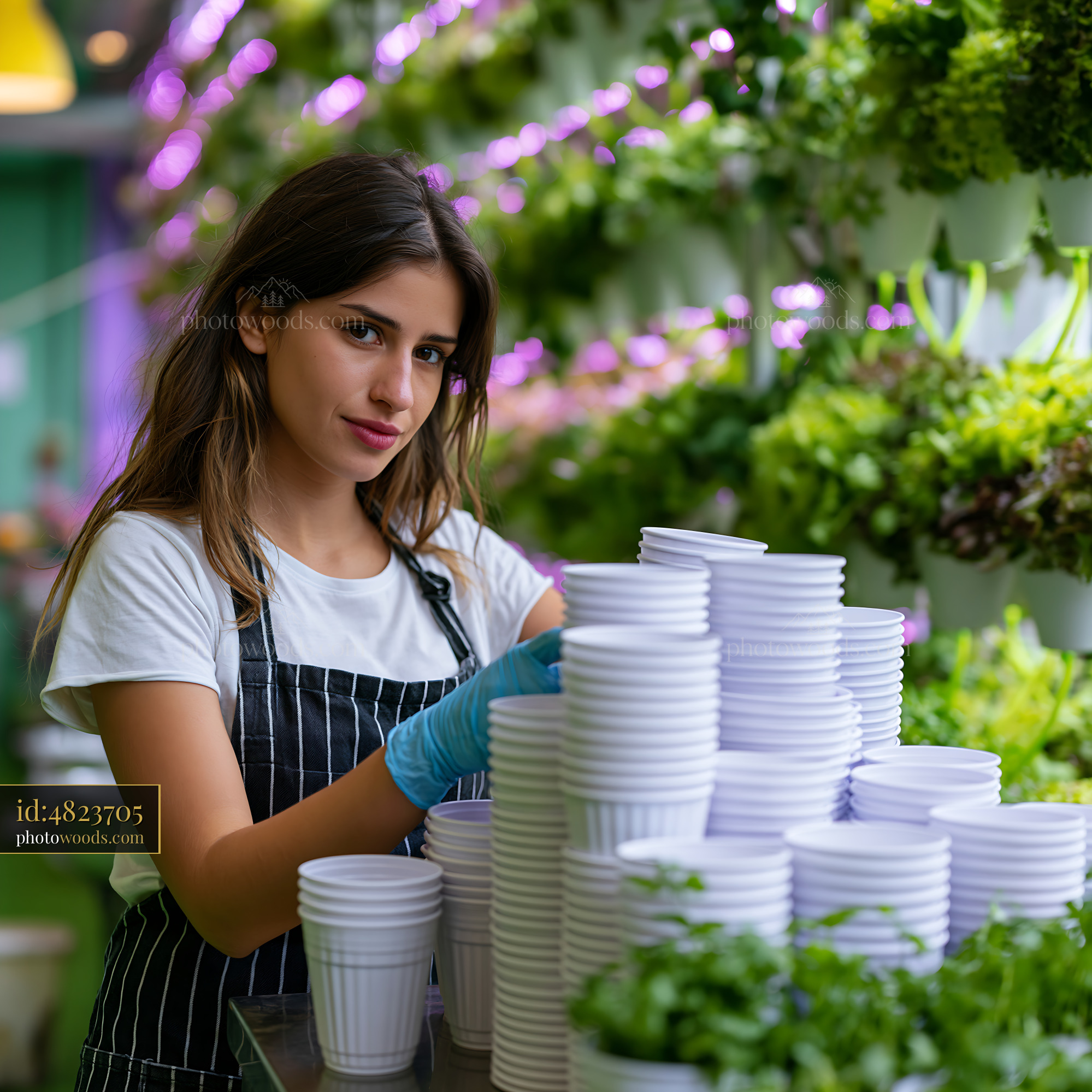 Worker Stacking Cups in Realistic Vertical Farm Setting