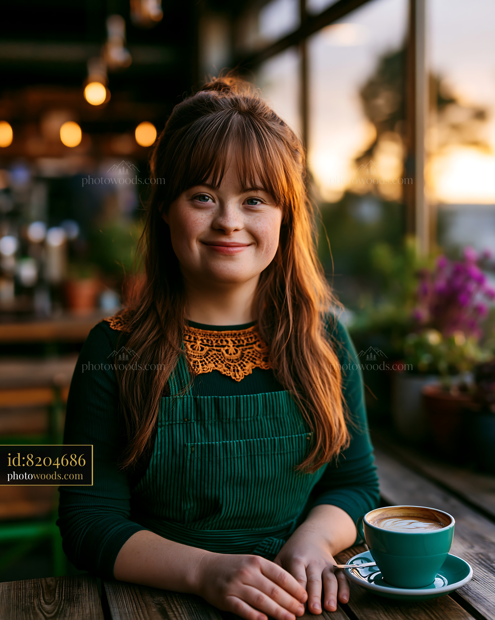 Young Woman With Down Syndrome Serving Coffee in a Bakery