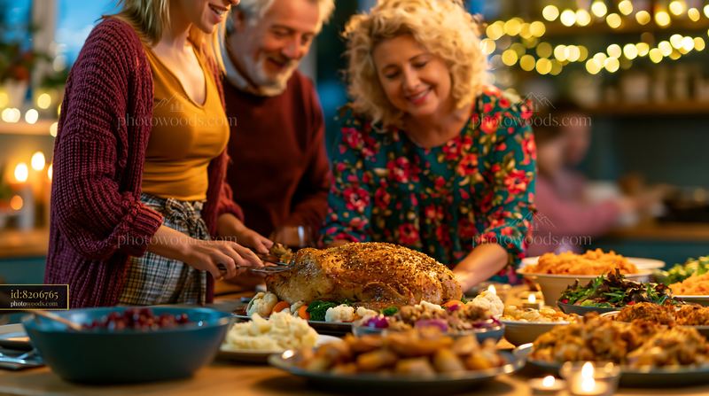 Family Preparing Traditional Festive Food Together at Home