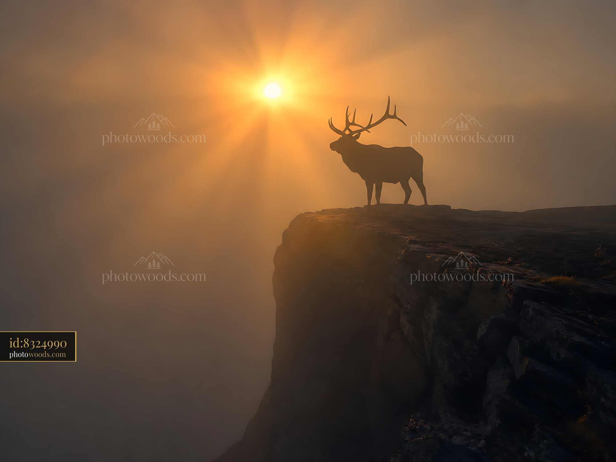 Deer Stands on Cliff During Sunset With Fog in Background