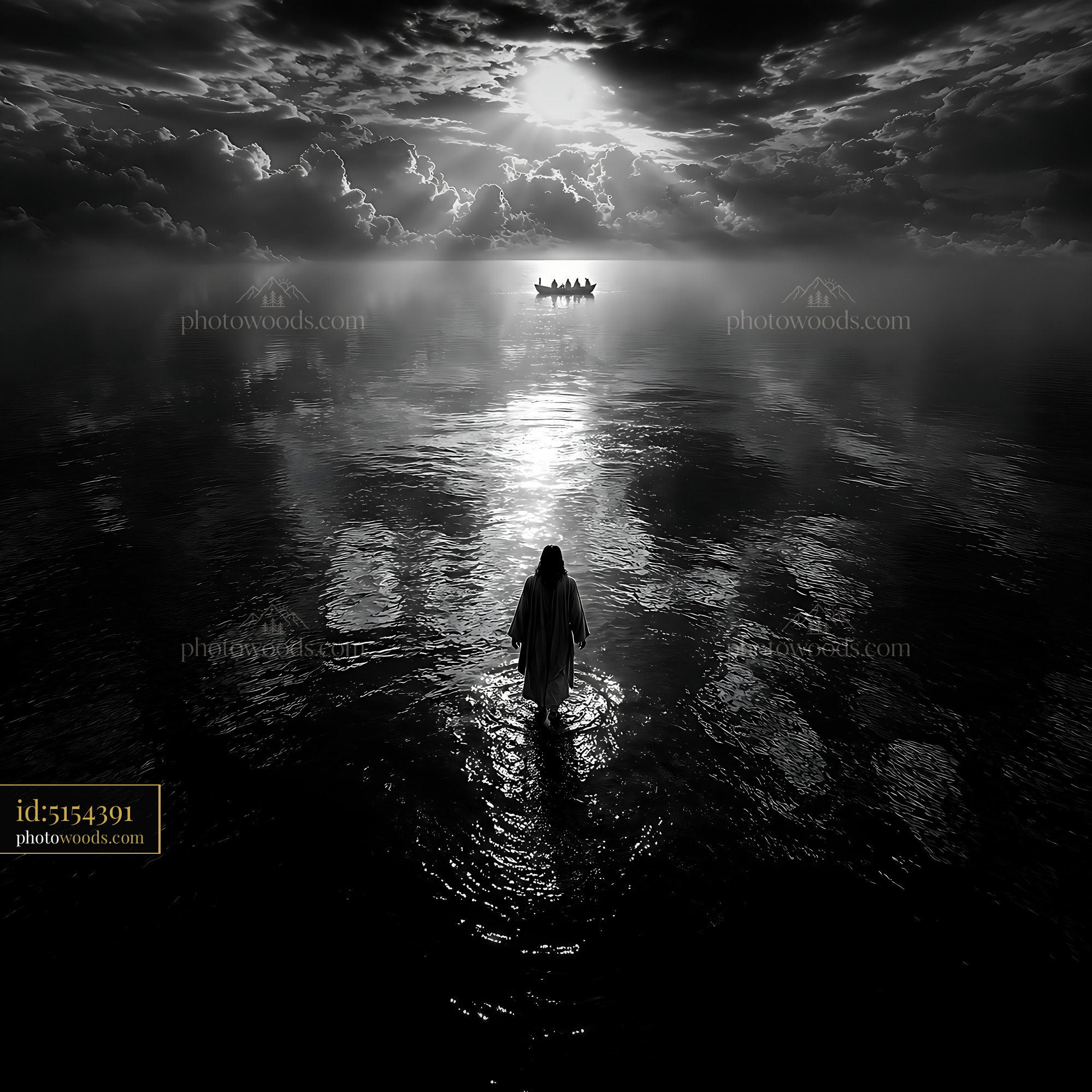 Person Walking in Water With Boat in Background at Sunrise